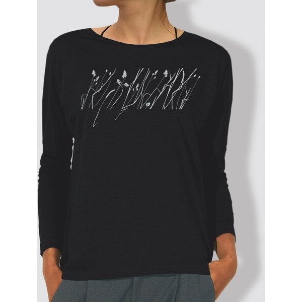 little kiwi Damen Longsleeve; 3/4-Arm, "Wiese", Schwarz