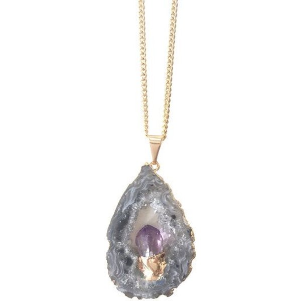 Crystal and Sage Achat und Amethyst Halskette mit einer Achatscheibe und eingefasstem Amethyst