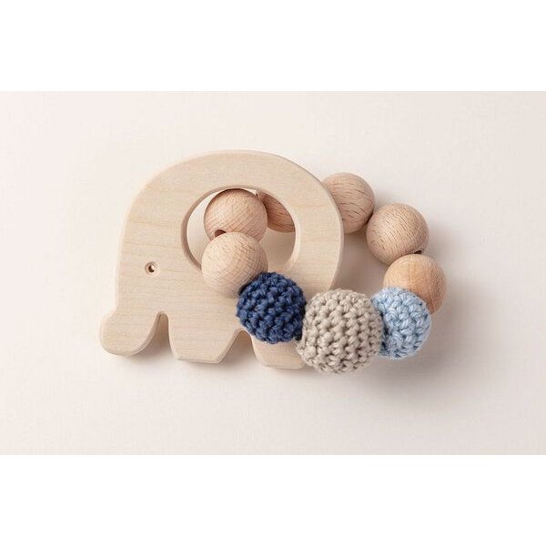 NoniKids Berlin Greifling Beißring Holz *Elefant* | Bio Baumwolle