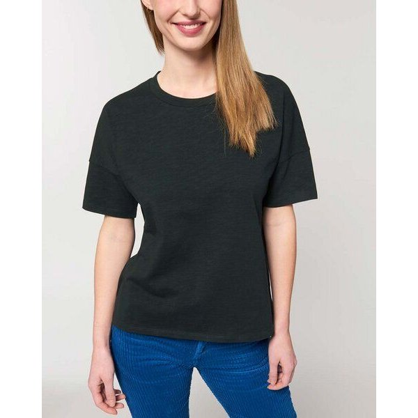 YTWOO Kurzes Damen T-Shirt aus schwerer Bio Baumwolle mit Slub-Optik