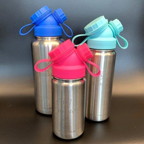 JN JuNiki's 3er Set zum Vorteilspreis: JuNiki´s® eco line isolierte Edelstahl Trinkflasche 3 Größen mit farbigen Deckeln Blau, Türkis, Pink