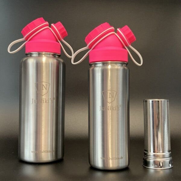 JN JuNiki's Set JuNiki´s® eco line isolierte Edelstahl Trinkflaschen 550ml + 1 L Pink/Weiss + Teefilter