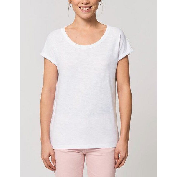 YTWOO Leichtes Damen T-Shirt in Slub Optik mit gerollten Ärmeln