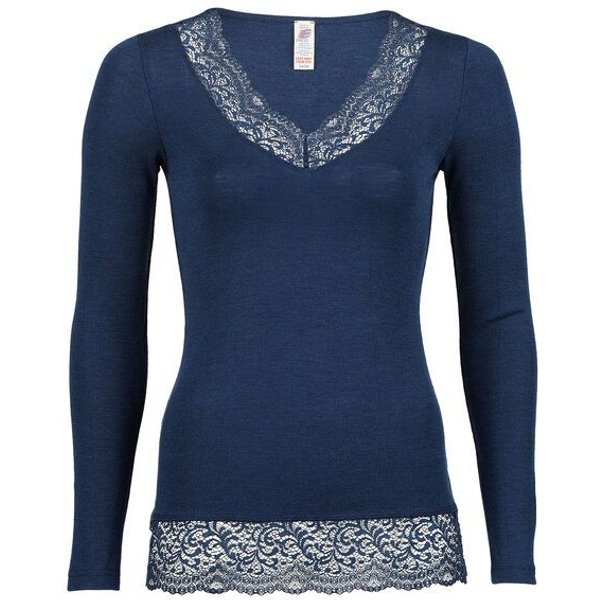 Engel Natur Damen Langarm-Shirt mit Spitze Bio-Wolle/Seide