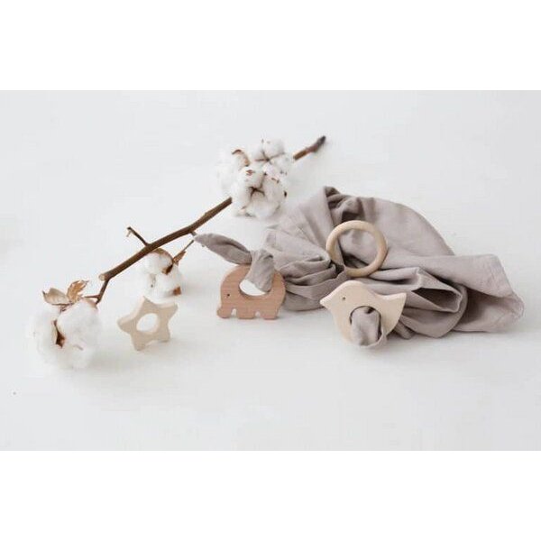 Schnuffeltuch Musselin Holz *Greifling* 10 Farben | Bio Baumwolle | NoniKids Berlin