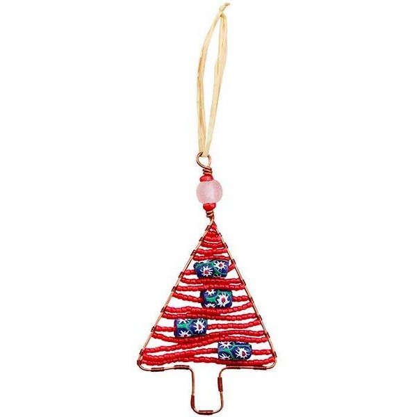 Global Mamas Upcycling Christbaumschmuck - Weihnachtsbaum - S/L - Rainbow/Weiß/Rot - Weihnachten - Geschenkdeko - Weihnachtsdeko