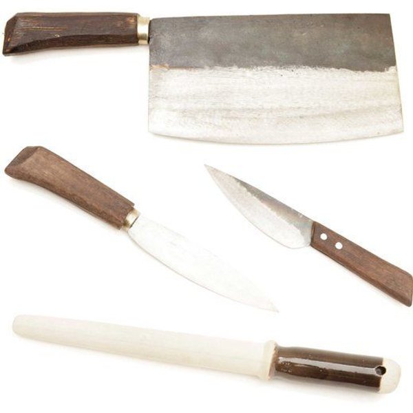 Authentic Blades BBQ Set bestehend aus 3 Messern (Vay12cm, Hep16cm, Cung21cm) und Schleifstab aus Keramik