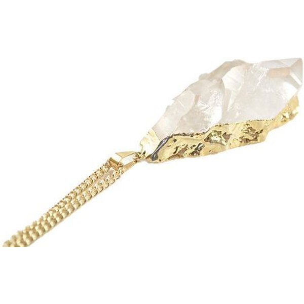 Crystal and Sage Bergkristall Halskette mit Kristalldruse vergoldet und versilbert