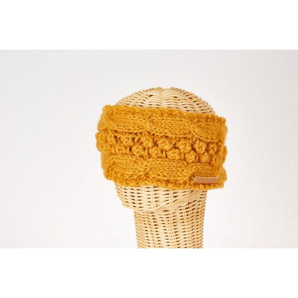 short'n'pietz Schurwollstirnband mit Zopf- und Kugelmuster, handgestrickt