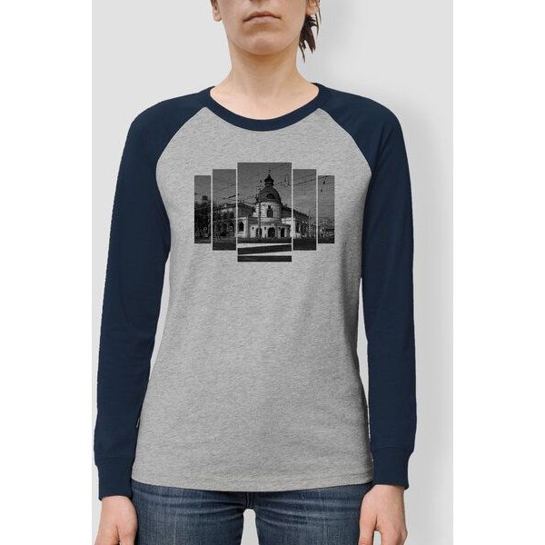 little kiwi Frauen Langarm-T-Shirt, "Ballhaus", Heather Grey/Navy