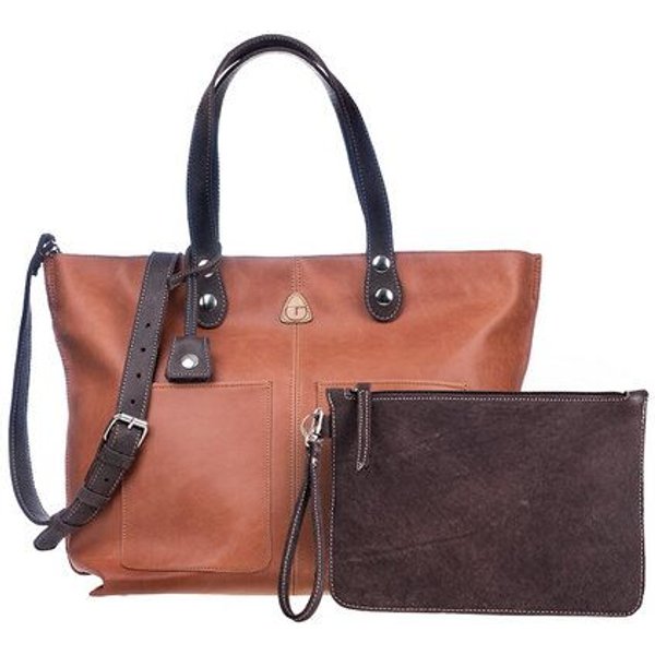 Ritagli di G Damen Große Einkaufstasche LORY Leder 100% Made In Italy - Hellbraun