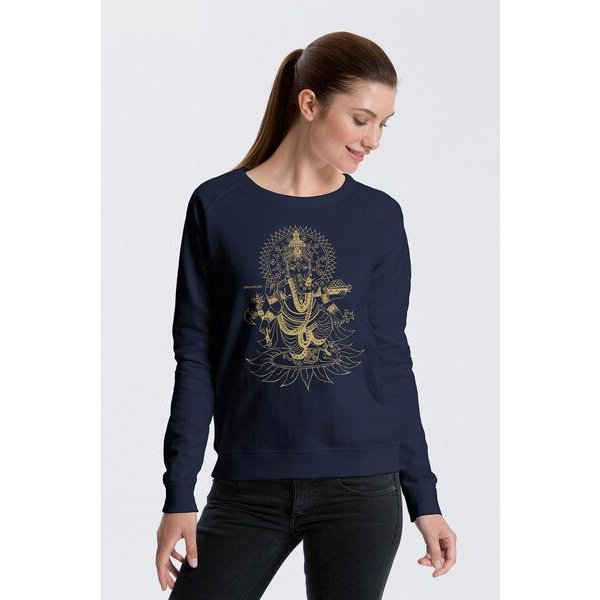Peaces.bio - handbedruckte Biomode Bio Damen-Sweatshirt Ganesha