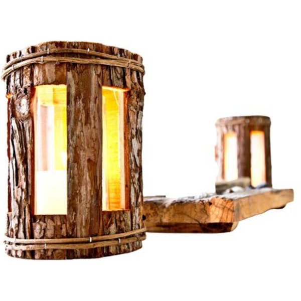 ReineNatur Rundes Windlicht aus Nadelholz - Rinde - eckige Fenster – Glaszylinder - Größe: 27x16 cm