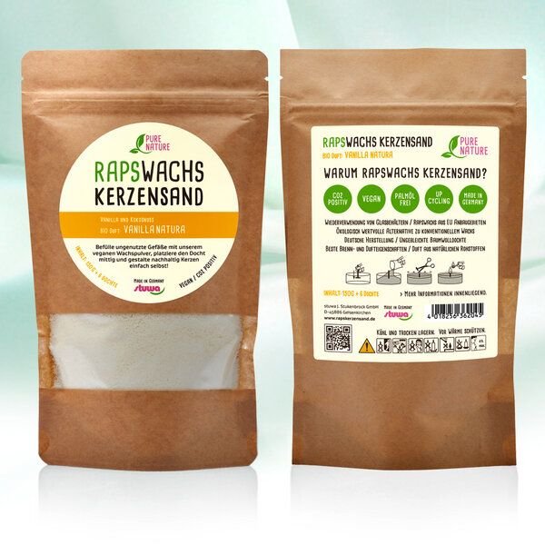 Stuwa Rapswachs-Kerzensand für stimmungsvolles und kreatives Upcycling –160 g Beutel – 6 Baumwolldochte - verschiedene Düfte