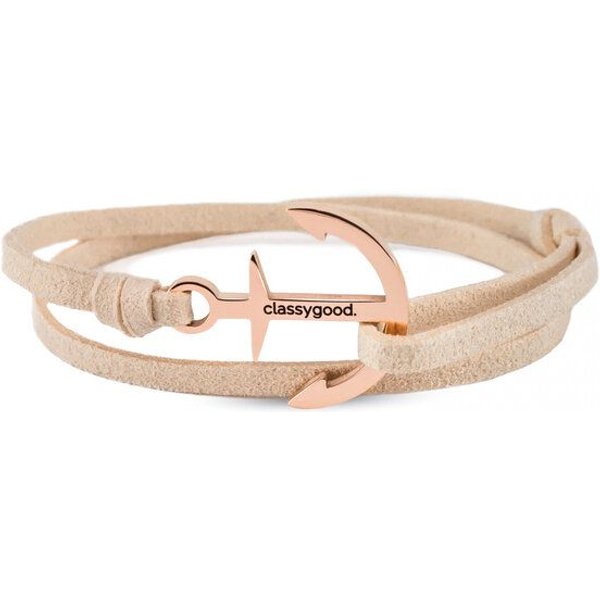Classygood. Anker Armband Edelstahl - Rosègold - Alcantara-Leder Band