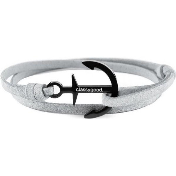 Classygood. Anker Armband Edelstahl - Schwarz- Alcantara-Leder Band