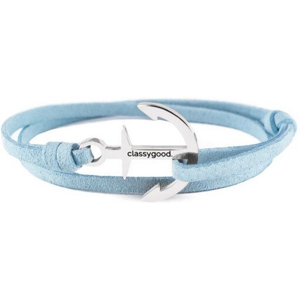 Classygood. Anker Armband Edelstahl - Silber - Alcantara-Leder Band
