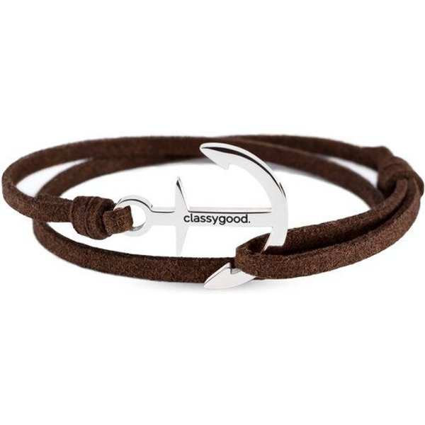 Classygood. Anker Armband Edelstahl - Silber - Alcantara-Leder Band