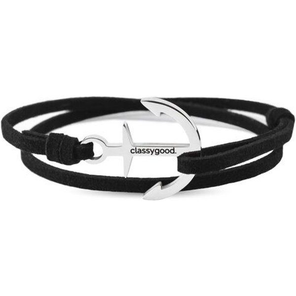 Classygood. Anker Armband Edelstahl - Silber - Alcantara-Leder Band