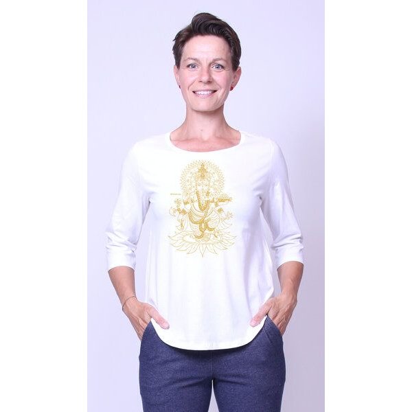 Peaces.bio - handbedruckte Biomode Bio-Damen-3/4 Arm Shirt Ganesha