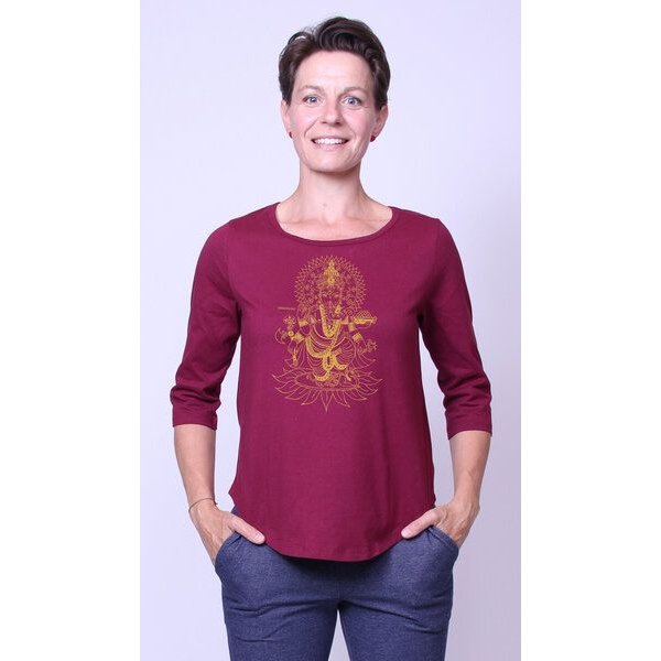 Peaces.bio - handbedruckte Biomode Bio-Damen-3/4 Arm Shirt Ganesha