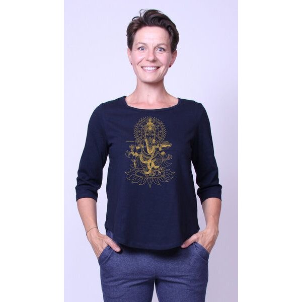 Peaces.bio - handbedruckte Biomode Bio-Damen-3/4 Arm Shirt Ganesha