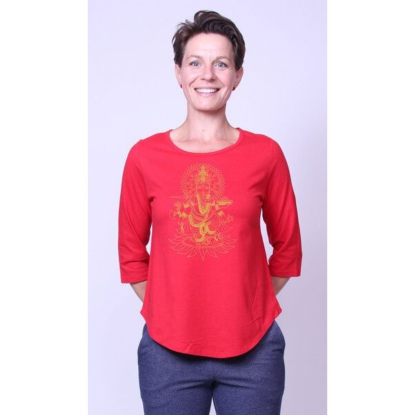 Peaces.bio - handbedruckte Biomode Bio-Damen-3/4 Arm Shirt Ganesha