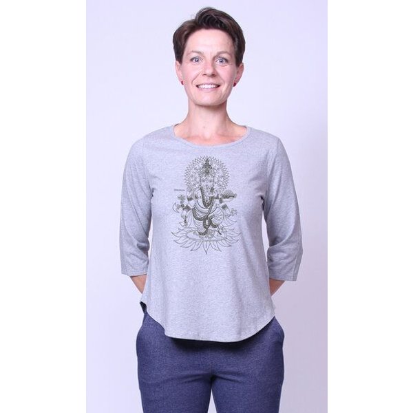 Peaces.bio - handbedruckte Biomode Bio-Damen-3/4 Arm Shirt Ganesha
