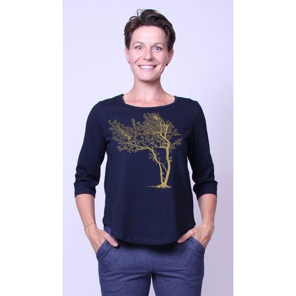 Peaces.bio - handbedruckte Biomode Bio-Damen-3/4 Arm Shirt- Fancy Tree