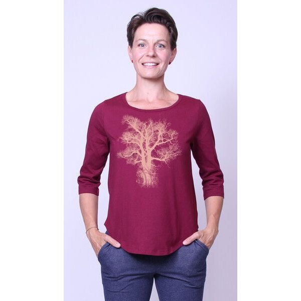 Peaces.bio - handbedruckte Biomode Bio-Damen-3/4 Arm Shirt Chestnut
