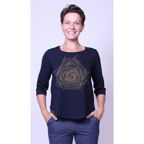 Peaces.bio - handbedruckte Biomode Bio-Damen-3/4 Arm Shirt Rose