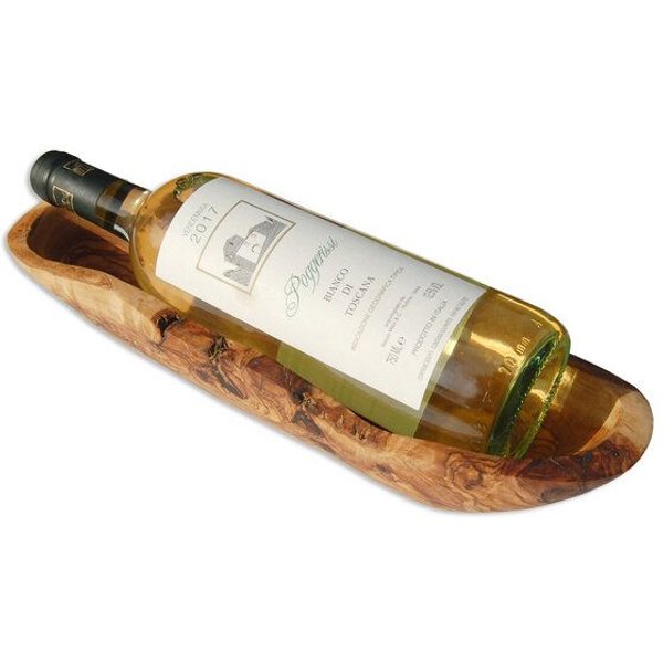 Olivenholz erleben Schale als Weinpräsent 34-36 cm lang