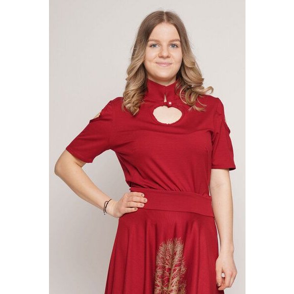 Peaces.bio - handbedruckte Biomode Elegante Stehkragenbluse