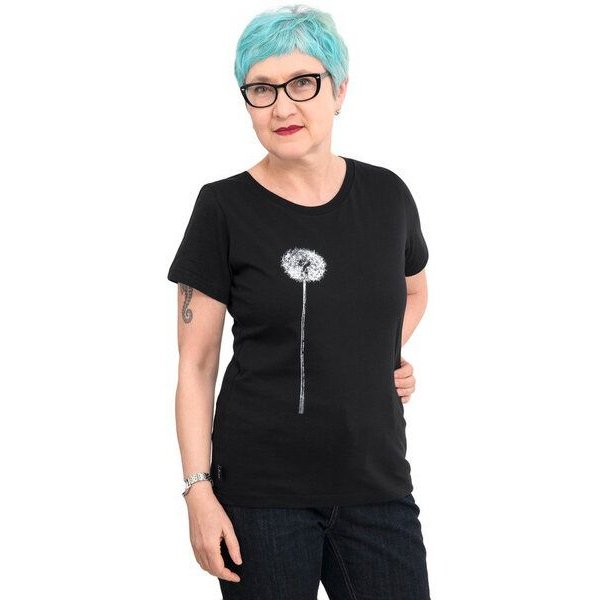 Hirschkind Frauenshirt "Pusteblume" dunkelgrün/schwarz - Made in Kenia & handbedruckt in Berlin