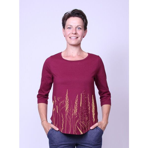 Peaces.bio - handbedruckte Biomode Bio-Damen-3/4 Arm Shirt- Gräservielfalt