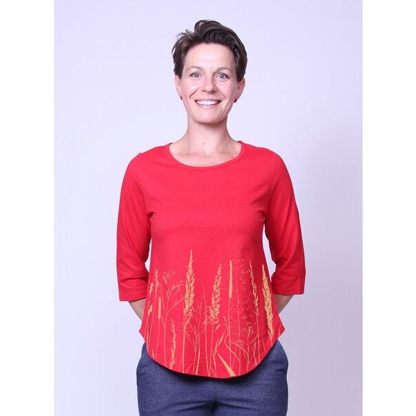 Peaces.bio - handbedruckte Biomode Bio-Damen-3/4 Arm Shirt- Gräservielfalt