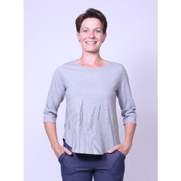 Peaces.bio - handbedruckte Biomode Bio-Damen-3/4 Arm Shirt- Gräservielfalt