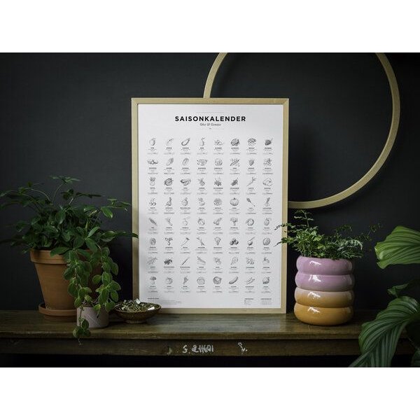 531 Rheinland Design Saisonkalender Obst & Gemüse, Poster/Plakat in SW, Küchendeko