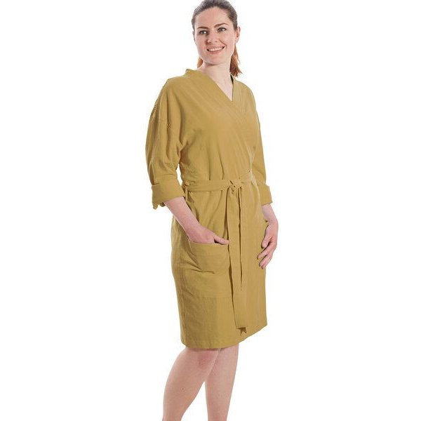 jilda-tex Damen Bademantel / Kimono 100% Bio-Baumwolle Knitterlook Made in Green Unisex