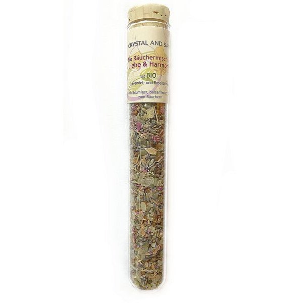 Crystal and Sage Bio Räuchermischung Liebe und Harmonie mit Lavendel und Rosenblüten
