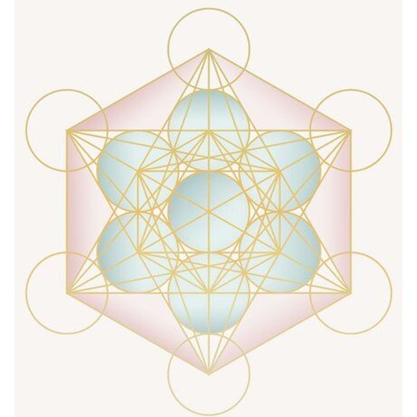 Crystal and Sage Poster Metatrons Würfel, Pastellfarben und gold