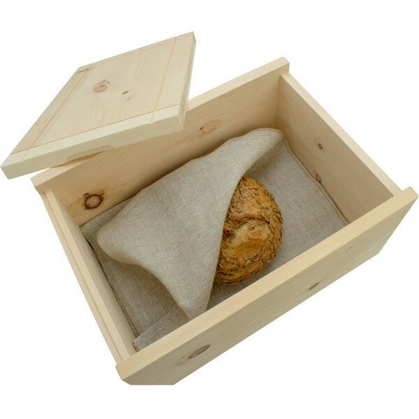 4betterdays Brotkasten aus Zirbenholz | abnehmbarer Deckel | inkl. Einlegegitter & Bäckerleinen