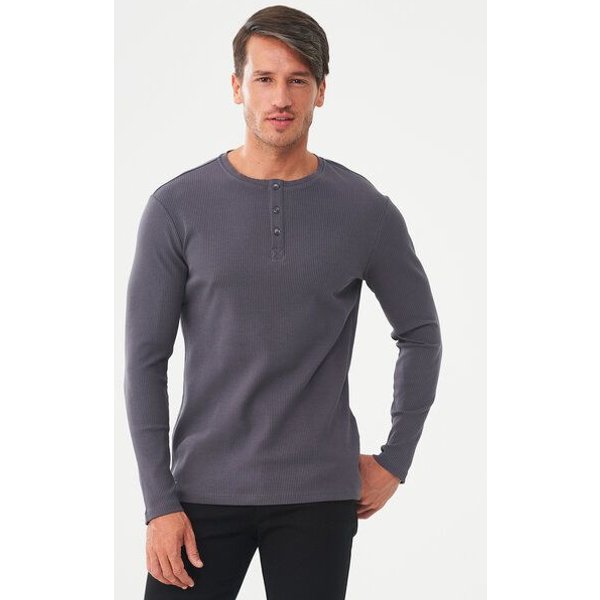 ORGANICATION Geripptes Henley Langarmshirt aus Bio-Baumwolle