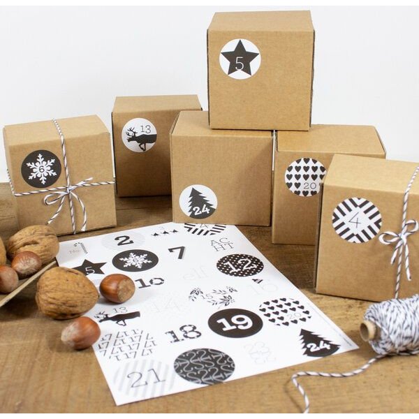 Bow & Hummingbird Adventskalender zum Befüllen - Adventskalender Set mit Boxen, Aufkleber und Garn - Recyclingpapier