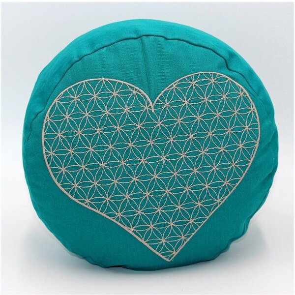 BAGHI Meditationskissen rund Herz-Blume-des-Lebens aus Baumwolle Sitzhöhe 15cm