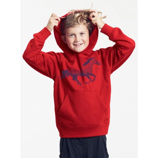 Peaces.bio - handbedruckte Biomode Bio-Kinder-Kapuzen-Sweatshirt "Horsepower"