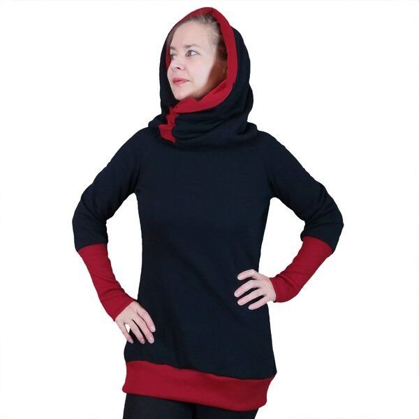 liebewicht Kapuzenpullover KapOn schwarz/rot 2 Längen nach Wahl