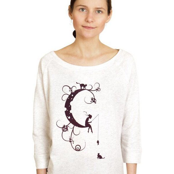 Spangeltangel Pullover, "Mondkatze", Sweatshirt, cremeweiß, Damen, bedruckt