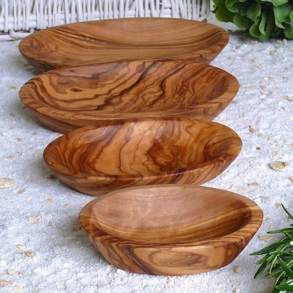 Olivenholz erleben Schälchen oval im 4er Set (mini, klein, mittel, groß) aus Olivenholz