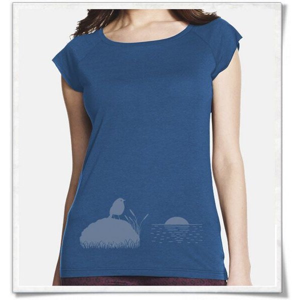 Picopoc VOGEL BEI SONNENUNTERGANG / Denim-Blau & Grau / Bambus T-Shirt
